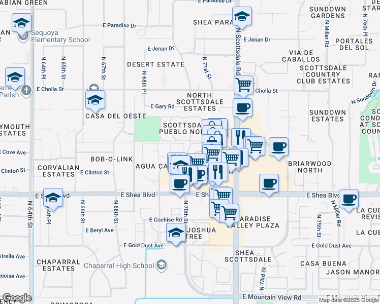 map of restaurants, bars, coffee shops, grocery stores, and more near 6 North 70th Street in Scottsdale