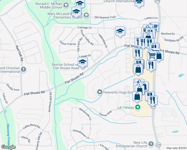 map of restaurants, bars, coffee shops, grocery stores, and more near 110 Crystal Green Court in Atlanta
