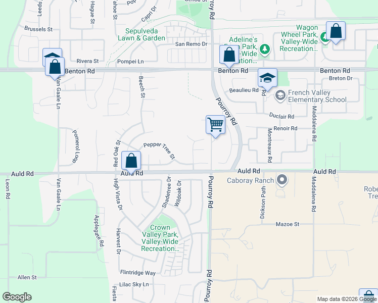 map of restaurants, bars, coffee shops, grocery stores, and more near 36929 Avocado Court in Winchester