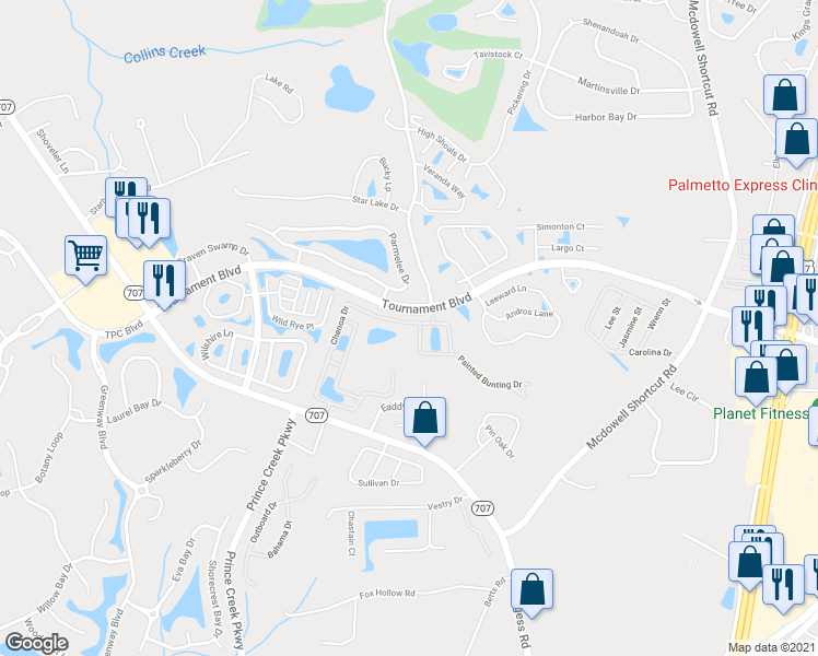 map of restaurants, bars, coffee shops, grocery stores, and more near 168 Chenoa Drive in Murrells Inlet