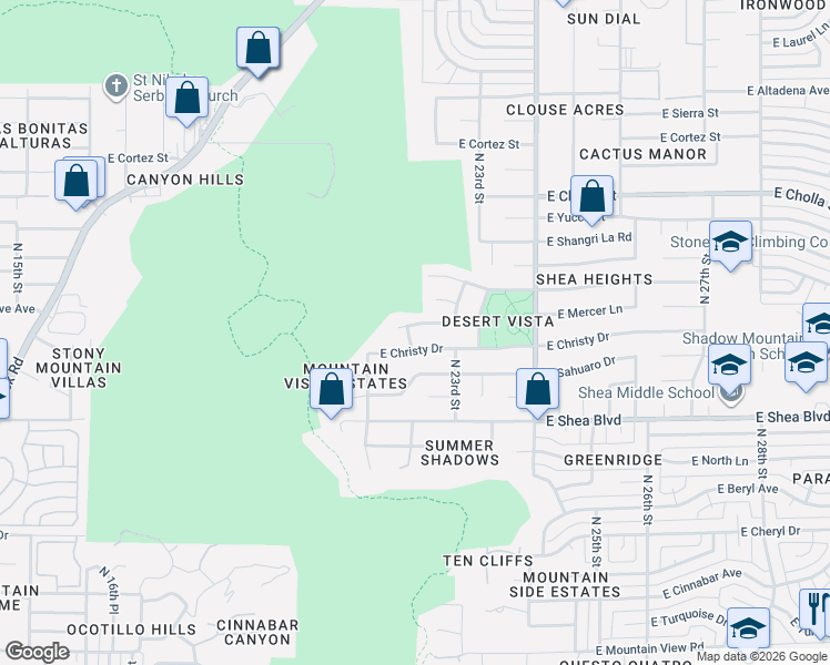 map of restaurants, bars, coffee shops, grocery stores, and more near 2257 East Mercer Lane in Phoenix
