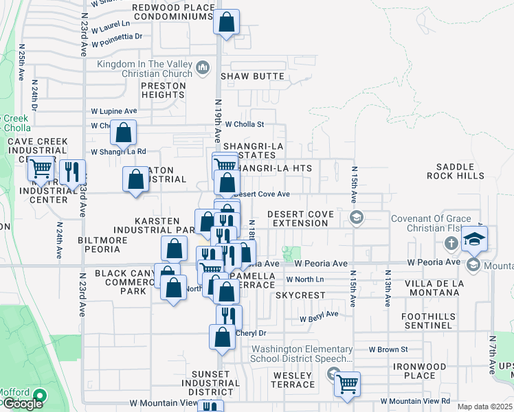 map of restaurants, bars, coffee shops, grocery stores, and more near 10750 North 18th Avenue in Phoenix
