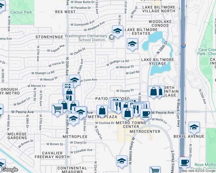 map of restaurants, bars, coffee shops, grocery stores, and more near 10834 North 32nd Lane in Phoenix