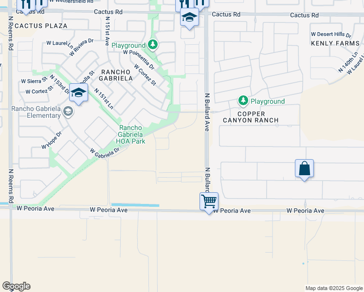 map of restaurants, bars, coffee shops, grocery stores, and more near 14787 West Cholla Street in Surprise