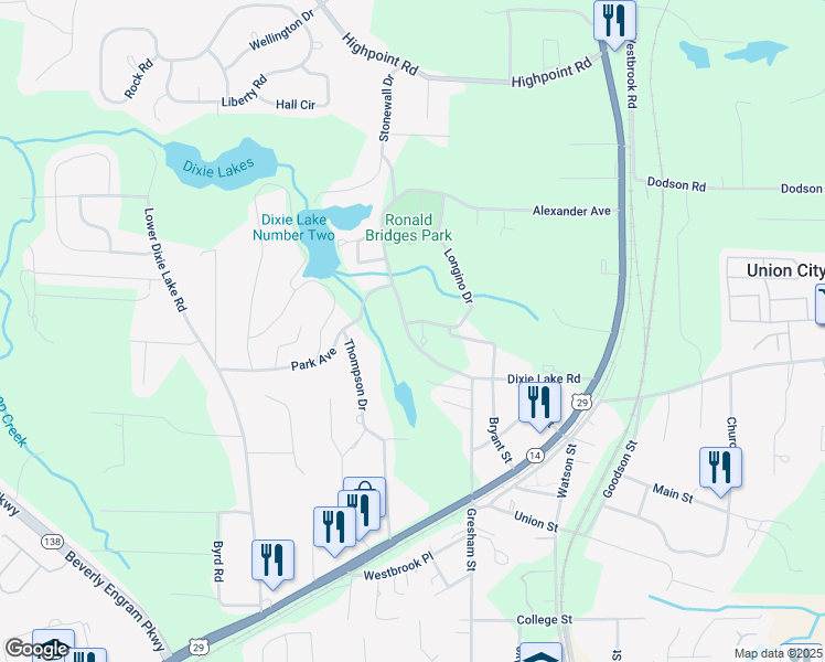 map of restaurants, bars, coffee shops, grocery stores, and more near 6296 Longino Drive in Union City