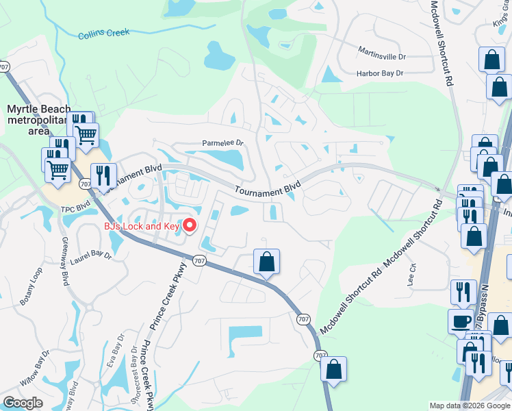 map of restaurants, bars, coffee shops, grocery stores, and more near 168 Chenoa Drive in Murrells Inlet