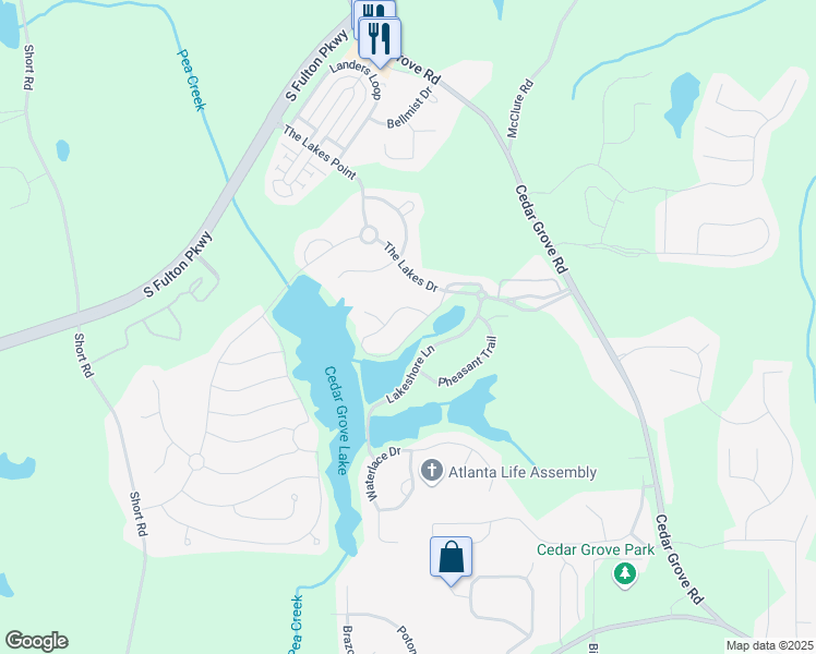 map of restaurants, bars, coffee shops, grocery stores, and more near 6329 Edgewater Cove in Fairburn
