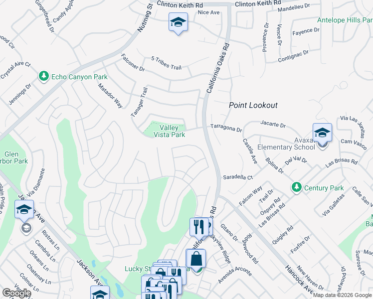 map of restaurants, bars, coffee shops, grocery stores, and more near 24193 Calle Artino in Murrieta