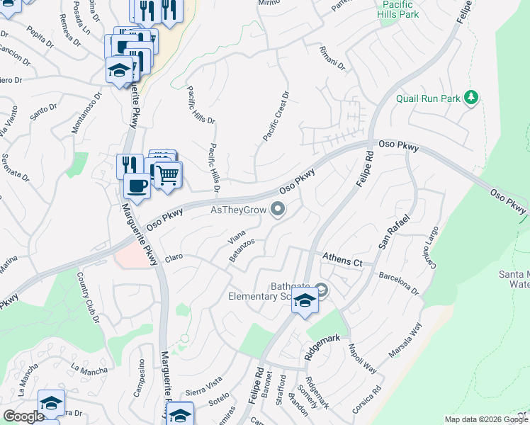 map of restaurants, bars, coffee shops, grocery stores, and more near 27301 Monforte in Mission Viejo