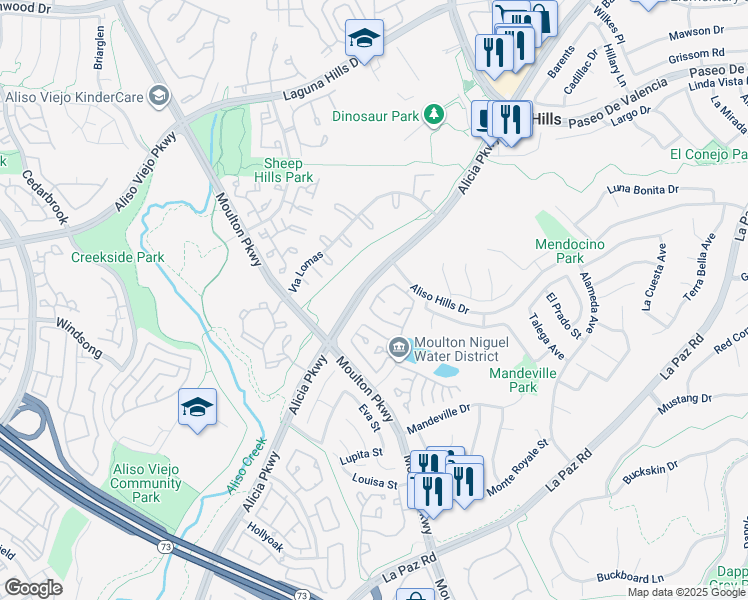 map of restaurants, bars, coffee shops, grocery stores, and more near 25993 Atherton Avenue in Laguna Hills
