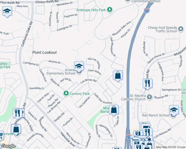 map of restaurants, bars, coffee shops, grocery stores, and more near 24432 Calle Tassjara in Murrieta