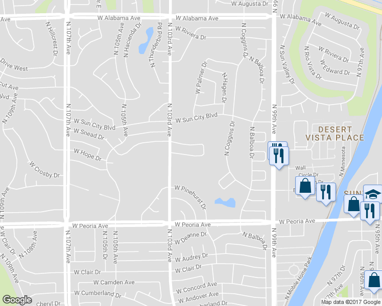 map of restaurants, bars, coffee shops, grocery stores, and more near 10236 Snead Circle South in Sun City