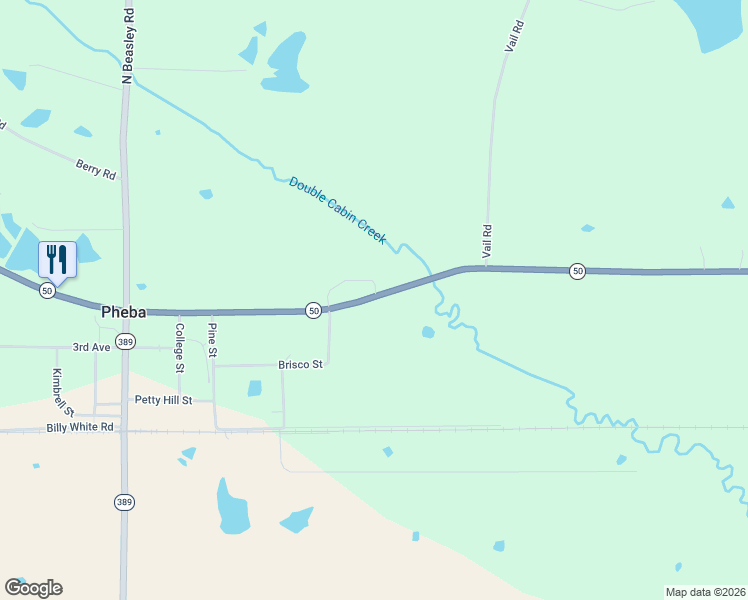 map of restaurants, bars, coffee shops, grocery stores, and more near State Highway 50 in Pheba