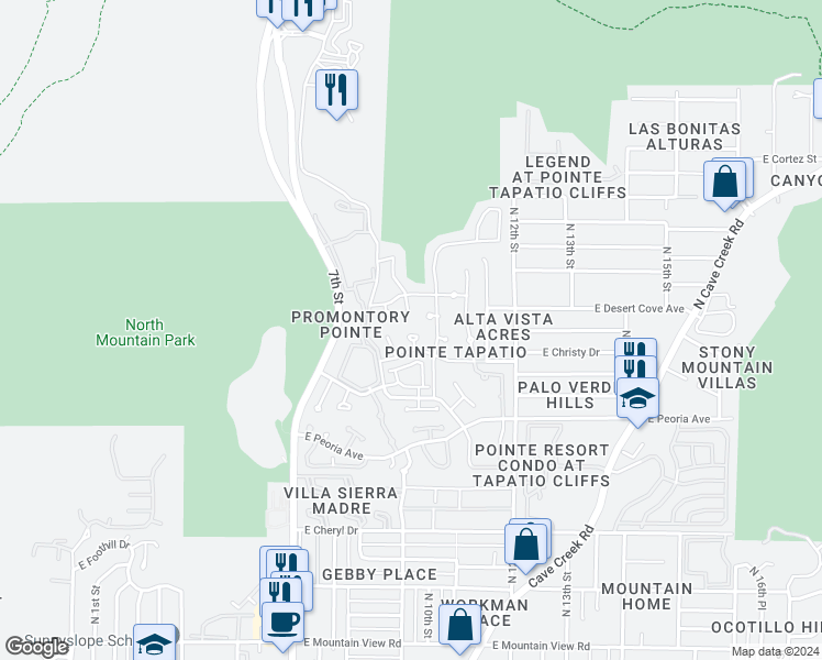 map of restaurants, bars, coffee shops, grocery stores, and more near 10820 North 10th Street in Phoenix