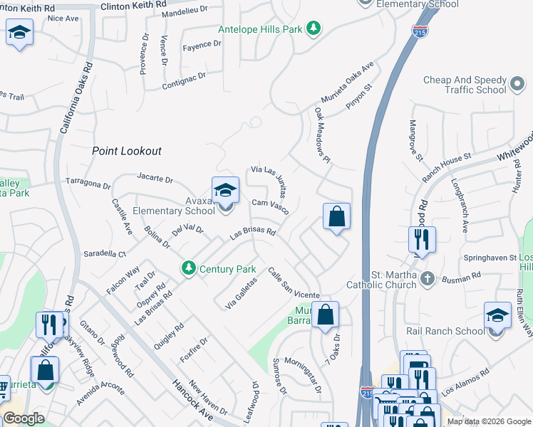 map of restaurants, bars, coffee shops, grocery stores, and more near 24432 Calle Tassjara in Murrieta