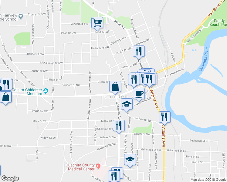 map of restaurants, bars, coffee shops, grocery stores, and more near 404 West Washington Street in Camden
