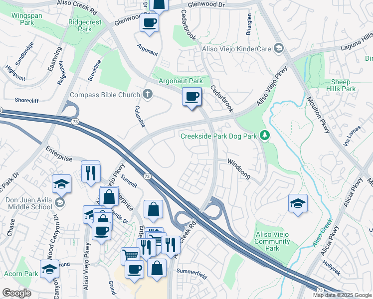 map of restaurants, bars, coffee shops, grocery stores, and more near 43 Conch Reef in Aliso Viejo