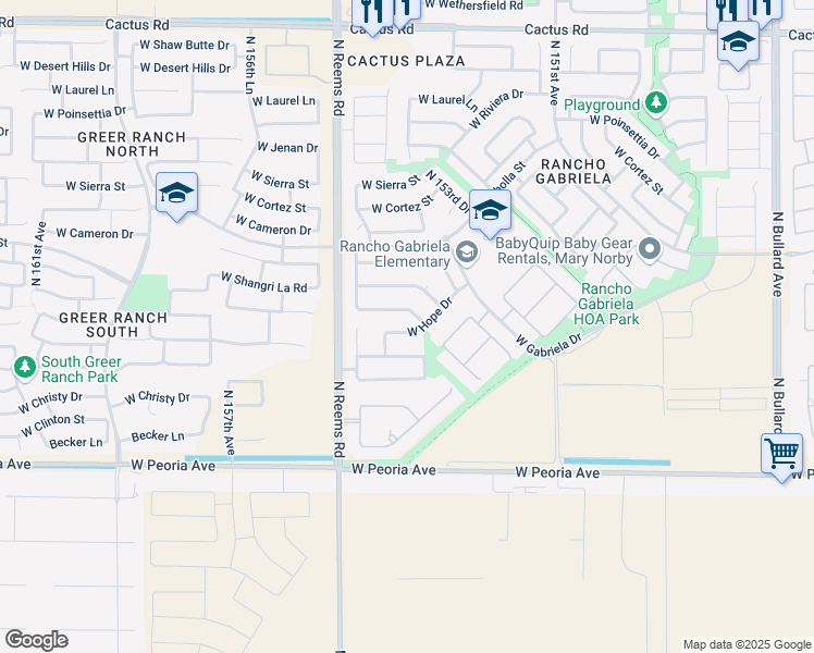map of restaurants, bars, coffee shops, grocery stores, and more near 15413 West Hope Drive in Surprise