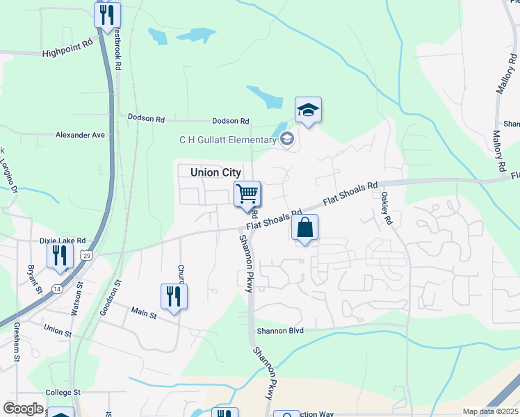 map of restaurants, bars, coffee shops, grocery stores, and more near 6248 Dodson Road in Union City