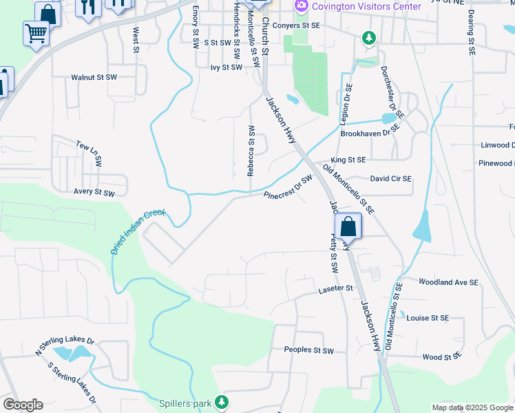 map of restaurants, bars, coffee shops, grocery stores, and more near 5185 Pinecrest Drive Southwest in Covington