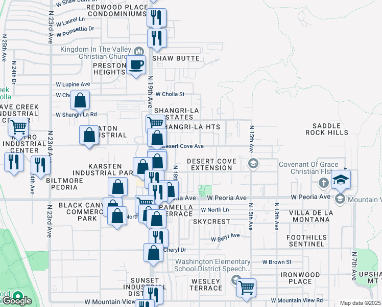 map of restaurants, bars, coffee shops, grocery stores, and more near 10826 North 17th Drive in Phoenix