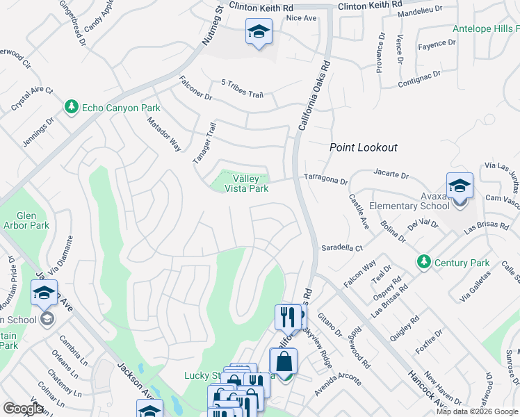 map of restaurants, bars, coffee shops, grocery stores, and more near 24193 Calle Artino in Murrieta