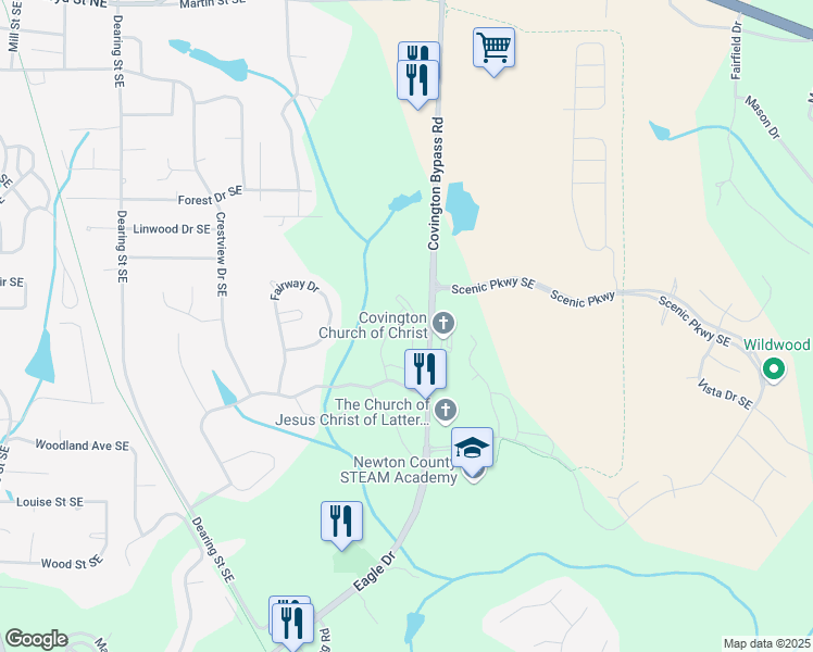 map of restaurants, bars, coffee shops, grocery stores, and more near 9183 Golfview Circle in Covington