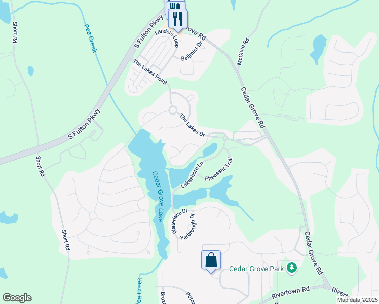 map of restaurants, bars, coffee shops, grocery stores, and more near 6329 Edgewater Cove in Fairburn