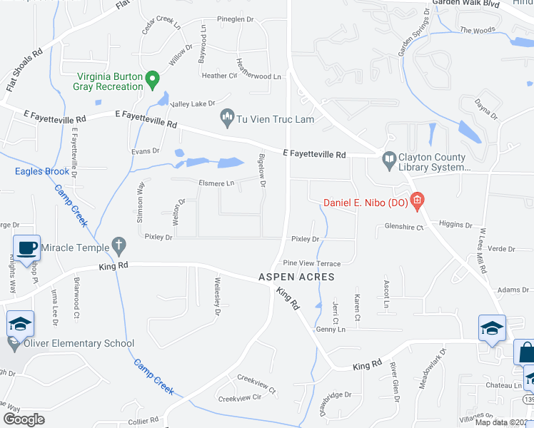 map of restaurants, bars, coffee shops, grocery stores, and more near 6234 Bigelow Drive in Riverdale