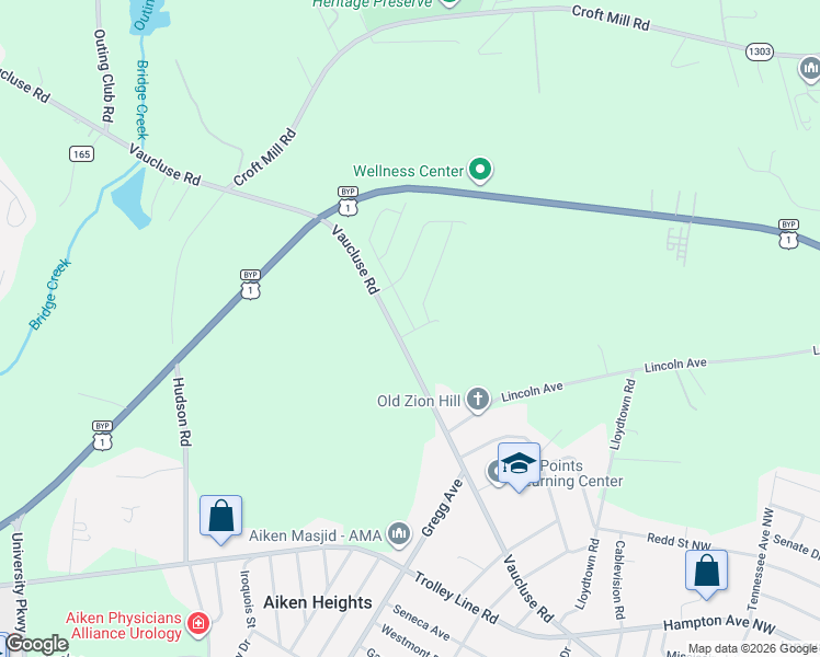 map of restaurants, bars, coffee shops, grocery stores, and more near 4141 Vaucluse Road in Aiken