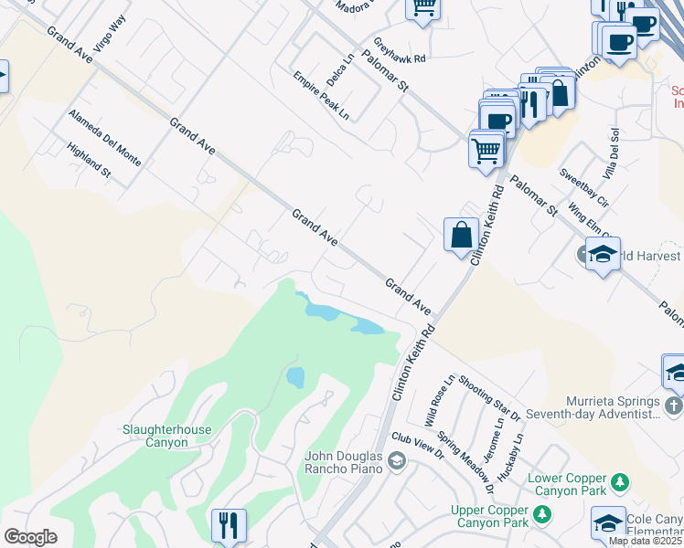 map of restaurants, bars, coffee shops, grocery stores, and more near 22879 Royal Adelaide Drive in Murrieta