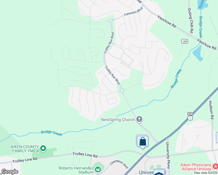 map of restaurants, bars, coffee shops, grocery stores, and more near 207 Bobwhite Drive in Aiken