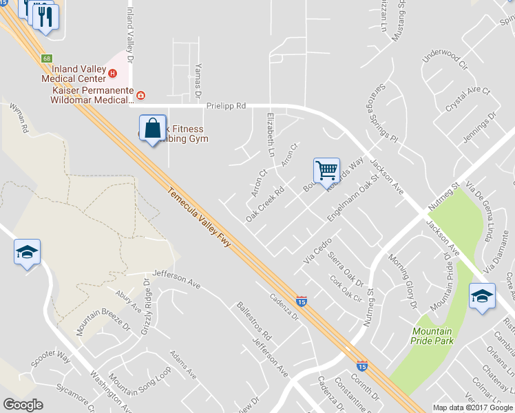 map of restaurants, bars, coffee shops, grocery stores, and more near 41149 Oak Creek Road in Murrieta