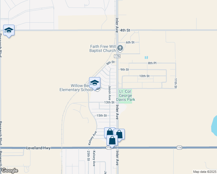 map of restaurants, bars, coffee shops, grocery stores, and more near 8802 11th Street in Lubbock