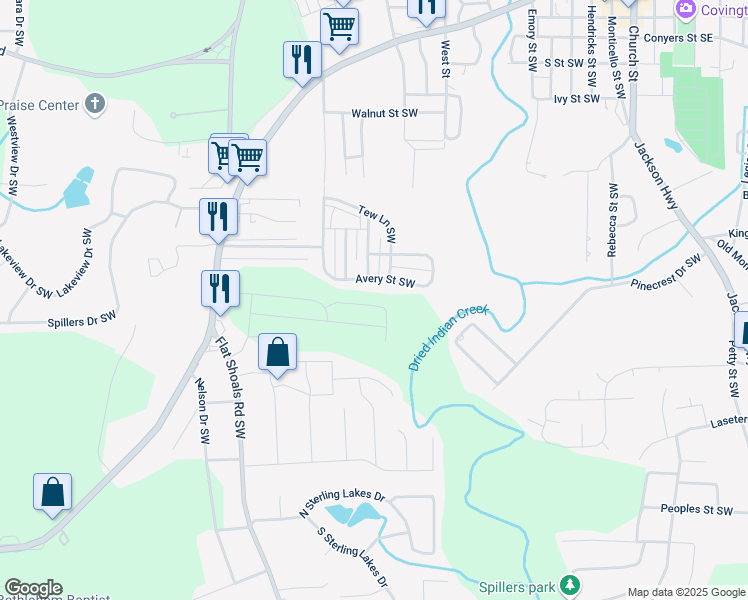 map of restaurants, bars, coffee shops, grocery stores, and more near 7763 Sudbury Circle in Covington