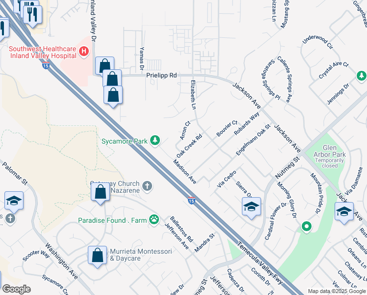 map of restaurants, bars, coffee shops, grocery stores, and more near 41149 Oak Creek Road in Murrieta