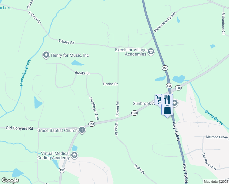 map of restaurants, bars, coffee shops, grocery stores, and more near 117 Bowen Road in Stockbridge