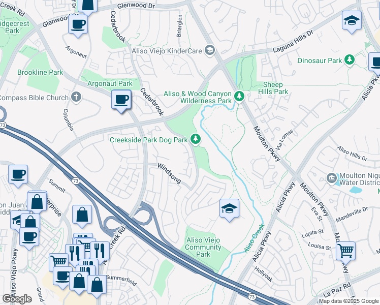 map of restaurants, bars, coffee shops, grocery stores, and more near 34 Cloudcrest in Aliso Viejo