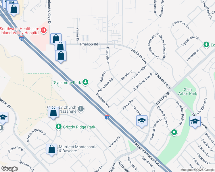 map of restaurants, bars, coffee shops, grocery stores, and more near 41108 Oak Creek Road in Murrieta