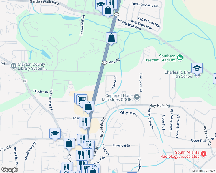 map of restaurants, bars, coffee shops, grocery stores, and more near 6231 Stillwater Drive in Riverdale