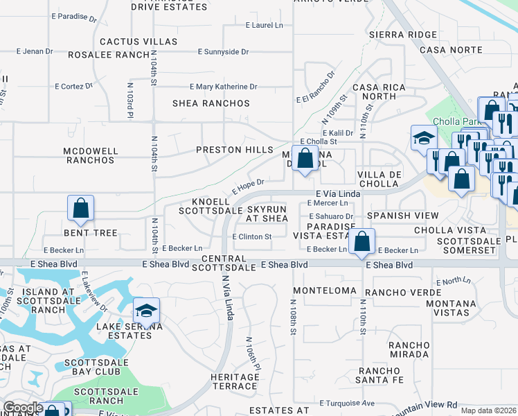map of restaurants, bars, coffee shops, grocery stores, and more near 10680 East Sahuaro Drive in Scottsdale