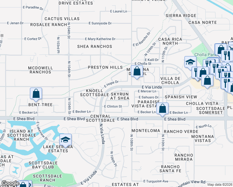 map of restaurants, bars, coffee shops, grocery stores, and more near 10680 East Sahuaro Drive in Scottsdale