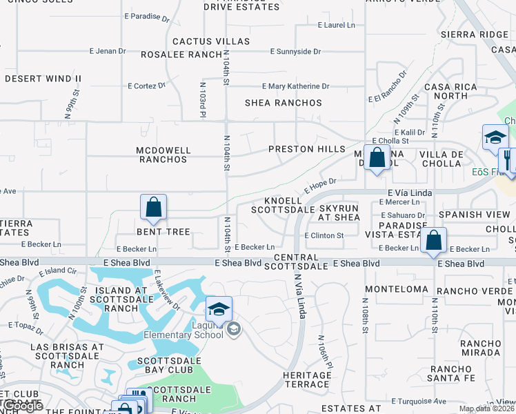 map of restaurants, bars, coffee shops, grocery stores, and more near 10477 East Clinton Street in Scottsdale
