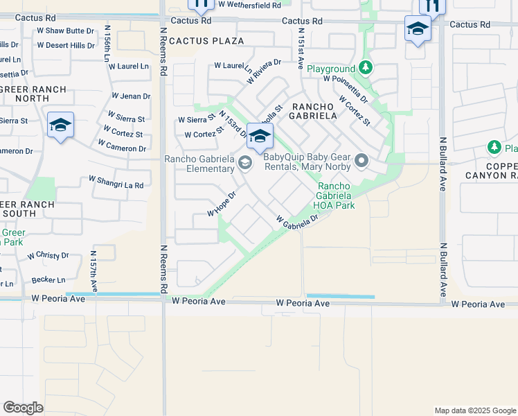 map of restaurants, bars, coffee shops, grocery stores, and more near 11103 North 153rd Drive in Surprise