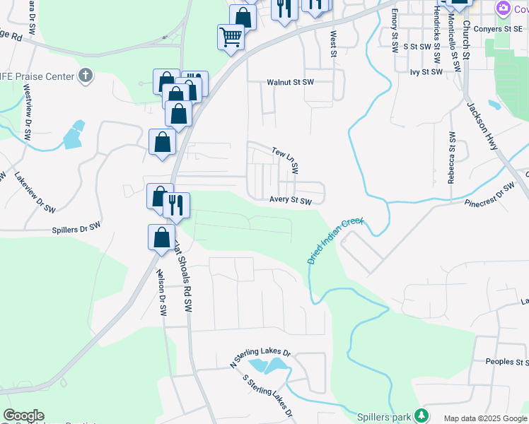 map of restaurants, bars, coffee shops, grocery stores, and more near 7731 Sudbury Circle in Covington
