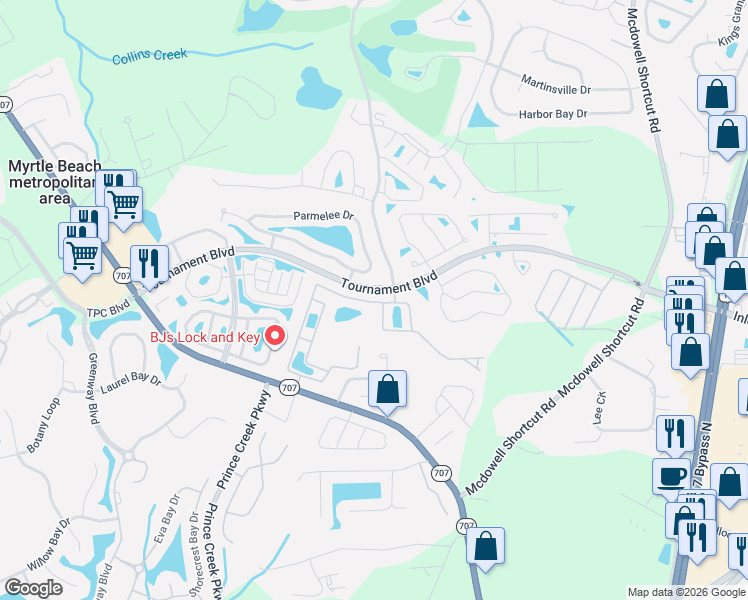 map of restaurants, bars, coffee shops, grocery stores, and more near 168 Chenoa Drive in Murrells Inlet
