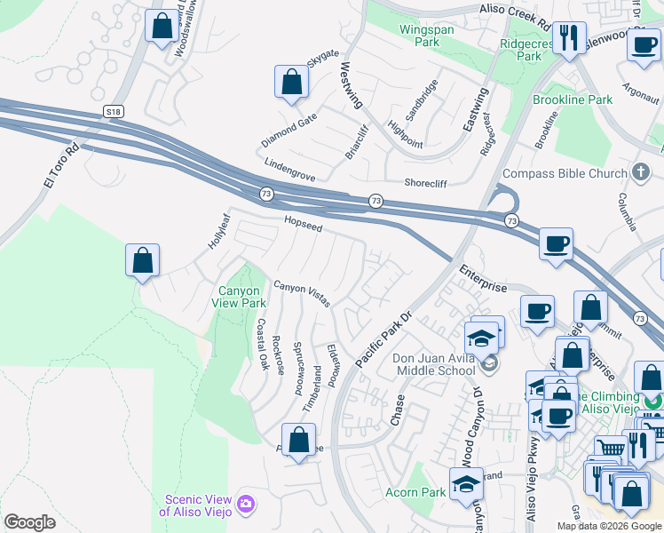 map of restaurants, bars, coffee shops, grocery stores, and more near 24 Golden Rain in Aliso Viejo