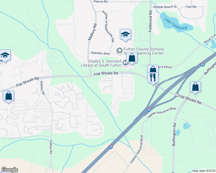 map of restaurants, bars, coffee shops, grocery stores, and more near Shoals Lane in Union City