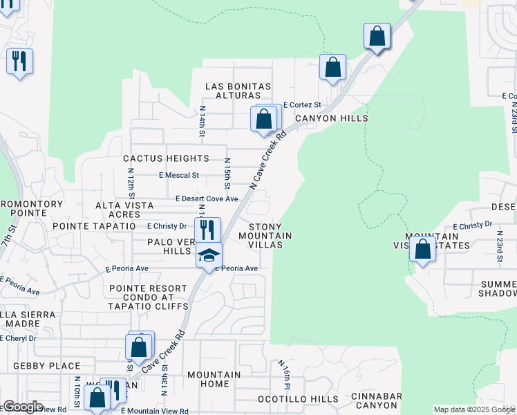 map of restaurants, bars, coffee shops, grocery stores, and more near 1530 D East Sahuaro Drive in Phoenix