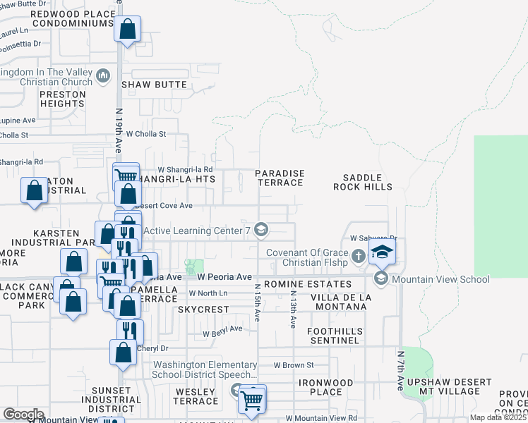 map of restaurants, bars, coffee shops, grocery stores, and more near 1428 West Mercer Lane in Phoenix